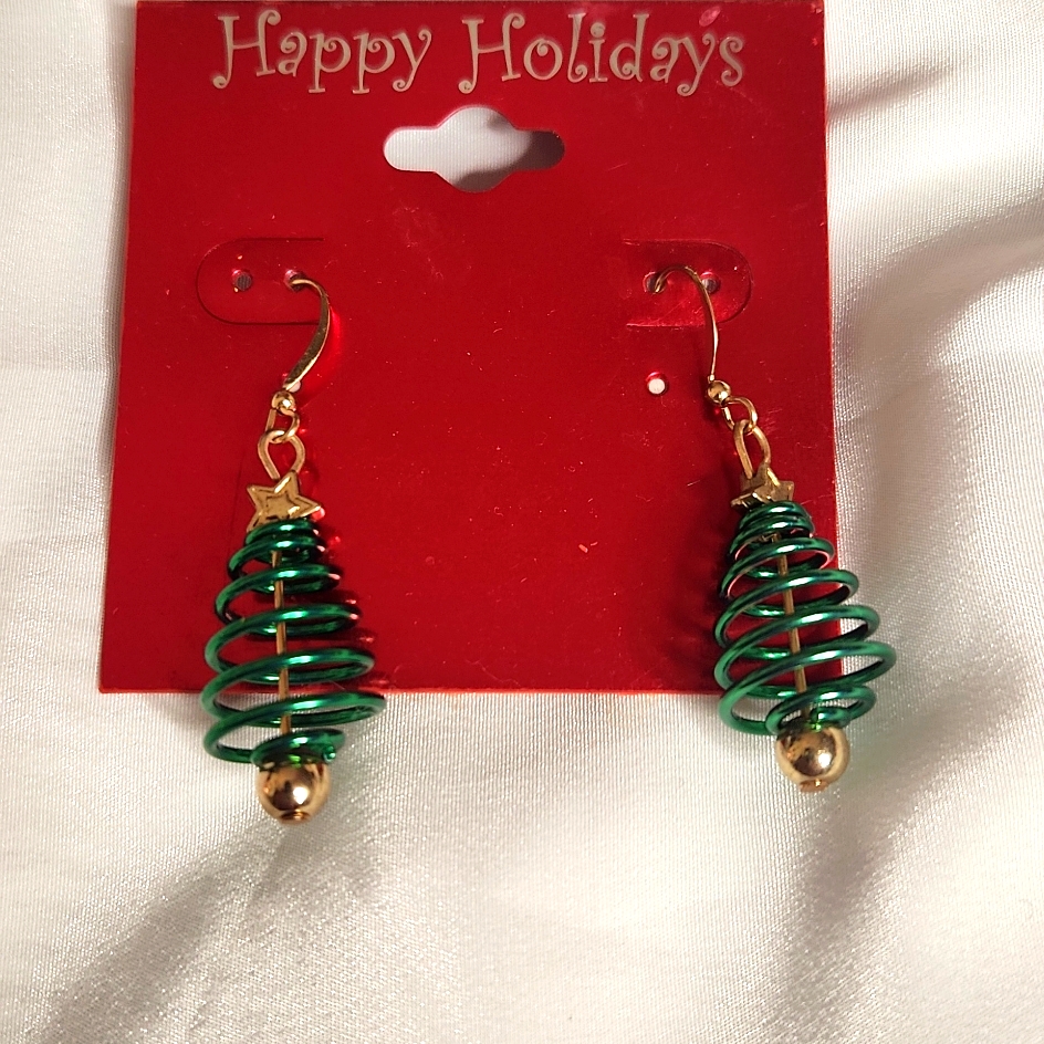 Happy Holidays Christmas Tree Dangling Earrings